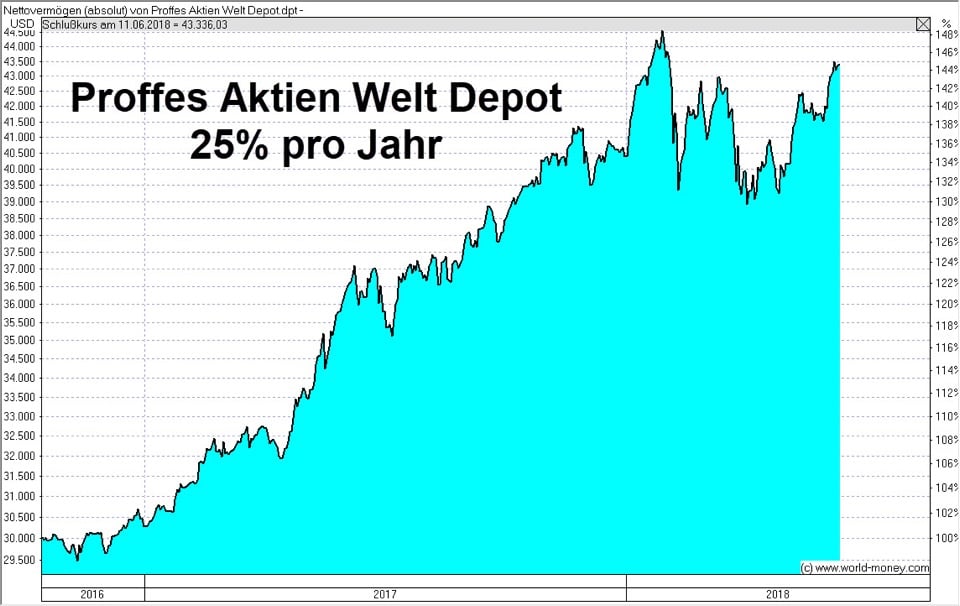 Proffes Aktien Welt Depot 25% pro Jahr